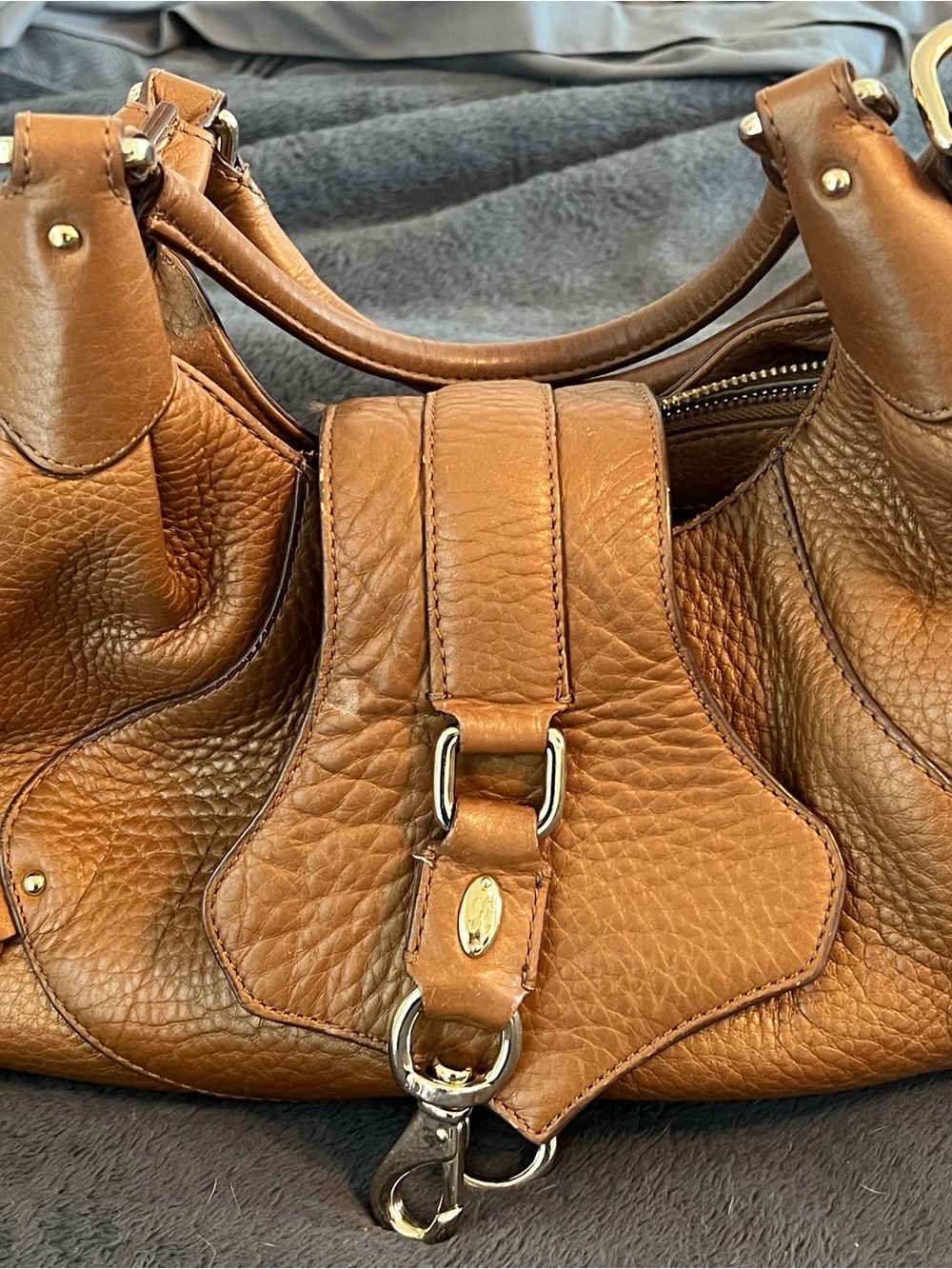 Cole Haan Cognac Brown Pebbled Leather Shoulder Bag